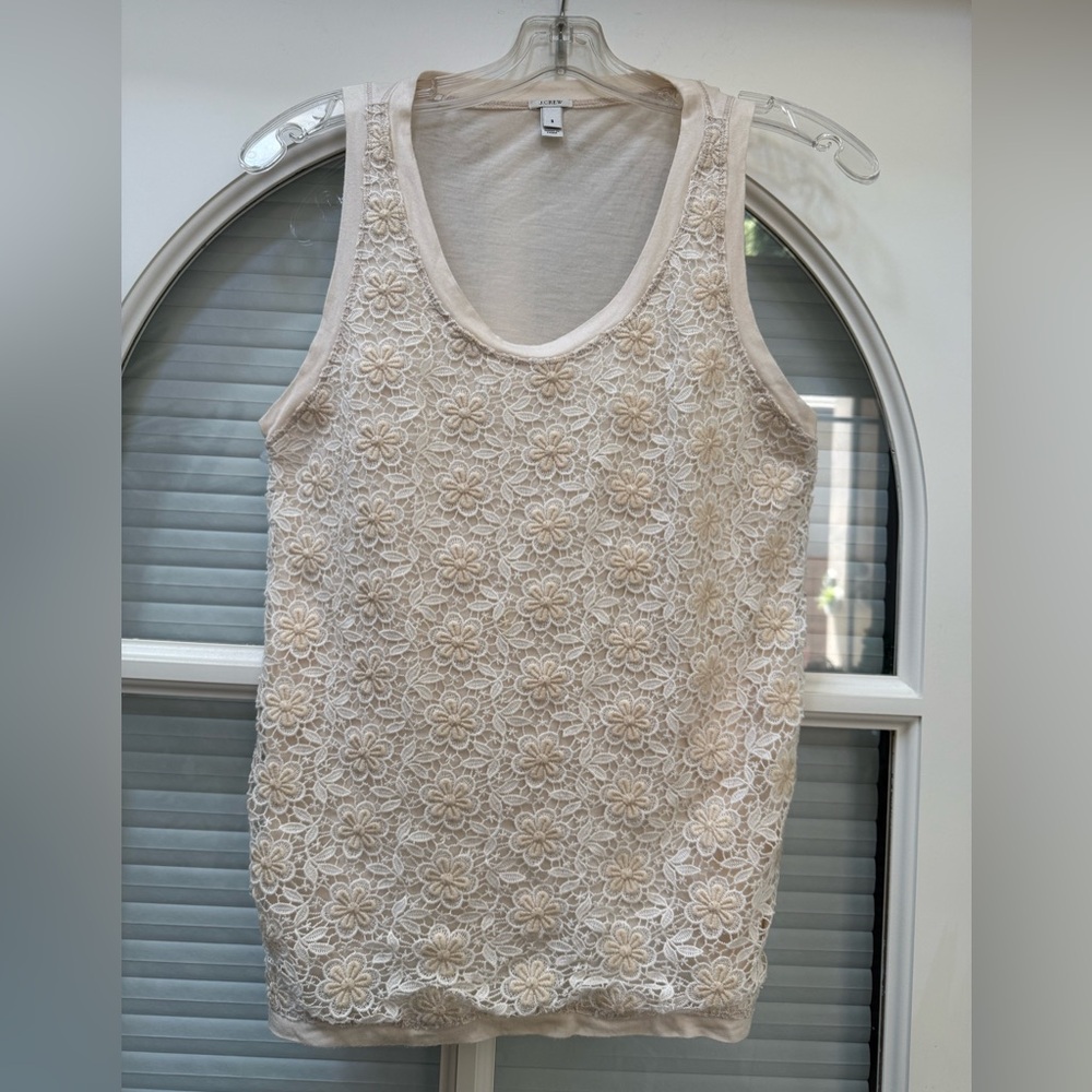 J. Crew Cream Floral Eyelit Lace Tank Top.